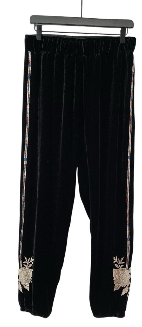 JW Los Angeles Velvet Embroidered Joggers Pants Womens Small Black